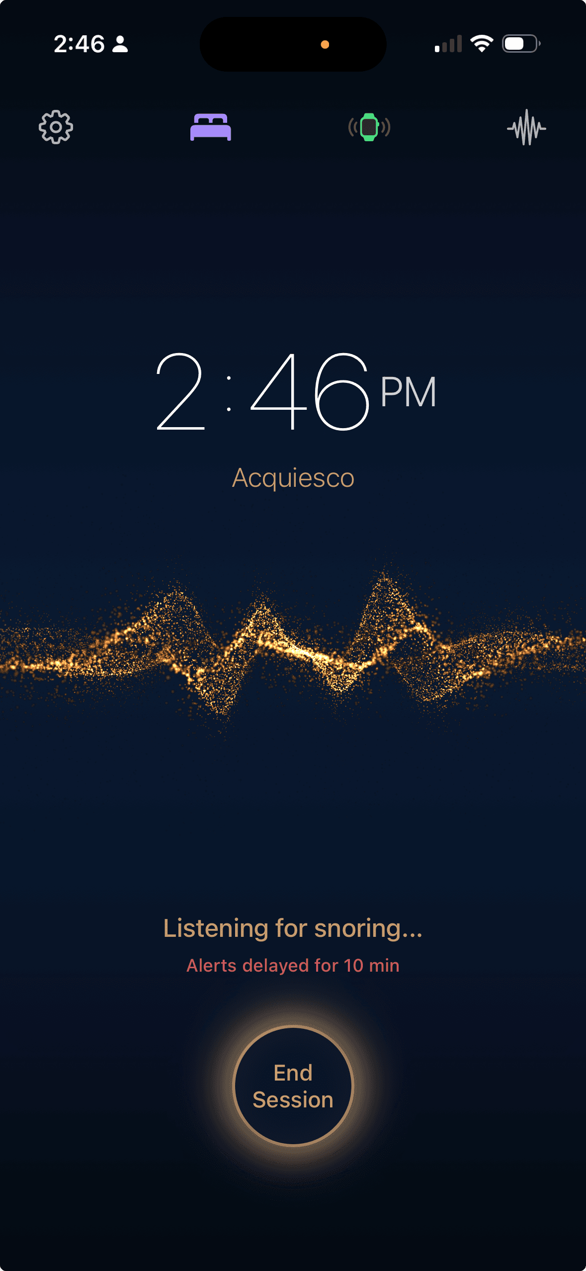Acquiesco iPhone recovery view showing alerts paused after movement.